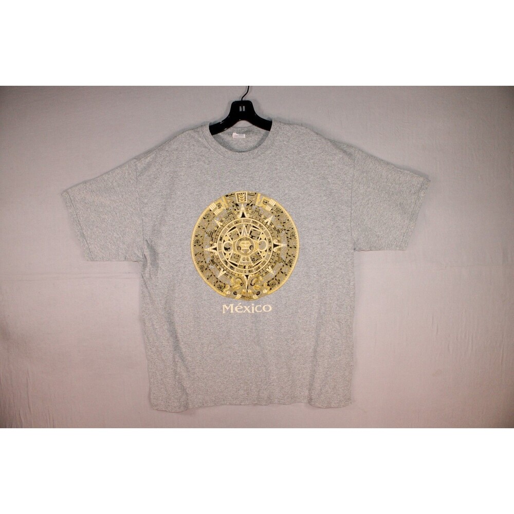 VTG Yazbek Mexico Aztec Graphic TShirt Gray Heavyweight Cotton Blend 2XL